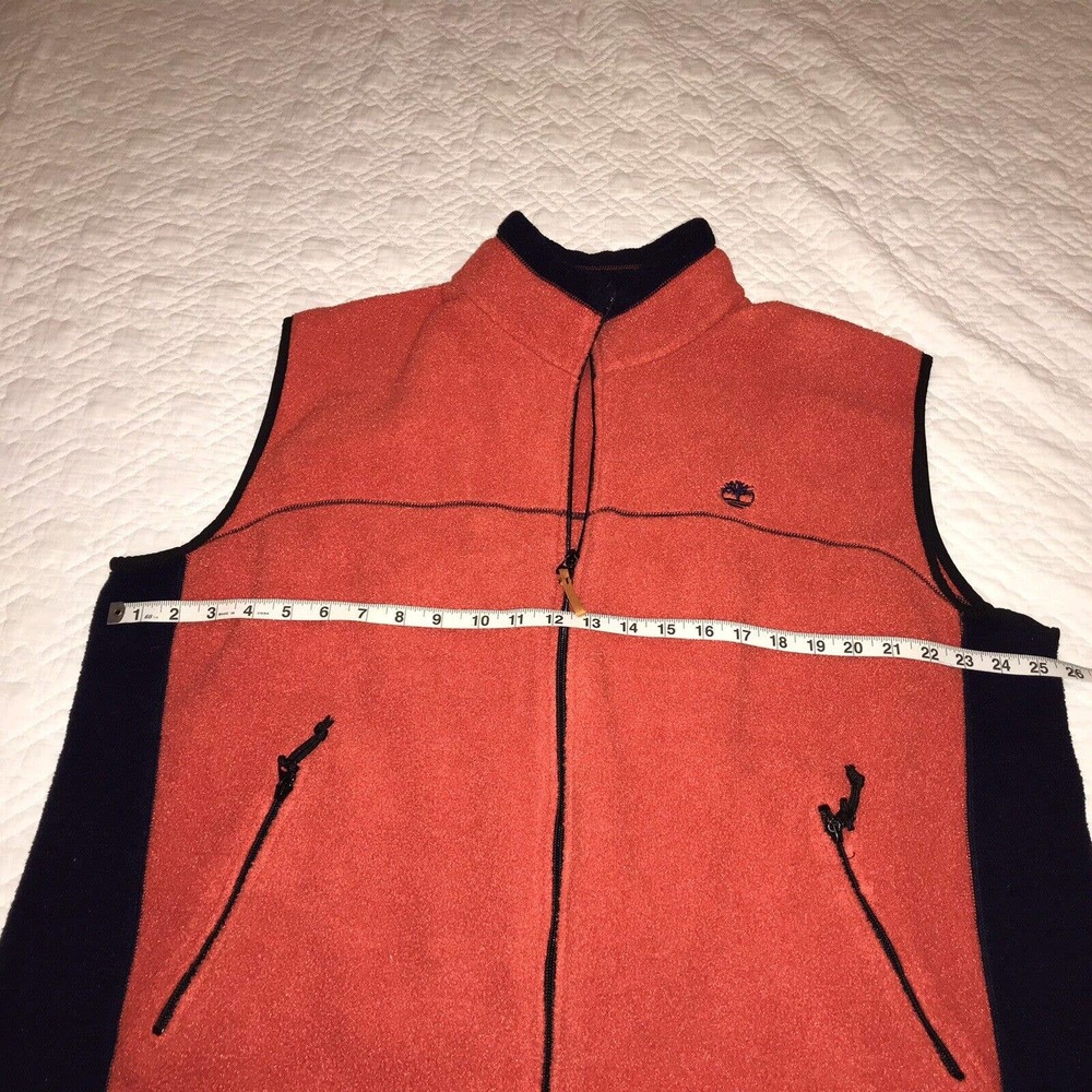 Timberland Weathergear Mens XXL Polartec Fleece Orange Navy Trim Full Zip Vest - Picture 5 of 9